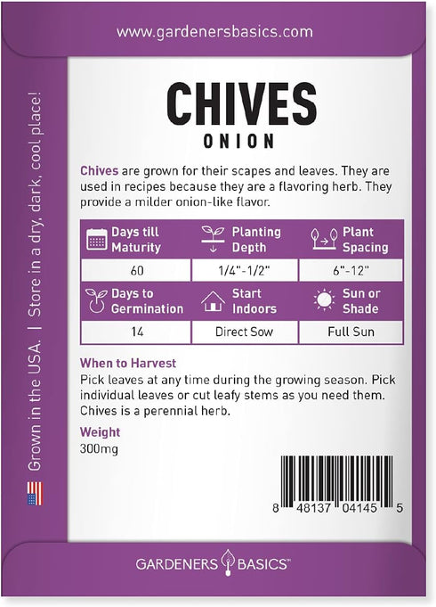 Chive Seeds for Planting is A Heirloom, Non-GMO Herb Variety- Chive Common Onion Herb Seeds Great for Indoor and Outdoor Gardening by Gardeners Ba...