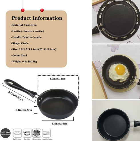 Mini Egg Frying Pan 4.7-Inch 3Pcs, Non-stick One Egg Frying Pan with Bakelite Handle, Cast-Iron Pot Designed for Eggs and Pancakes, All Stoves are...