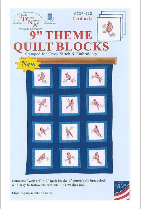 Jack Dempsey Needle Art Cardinals Quilt Blocks, 48" x 37", White...