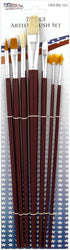 U.S. Art Supply 12-Piece Long Handle Nylon Hair & Bristle Artist Paint Brush Variety Set Red Handle...