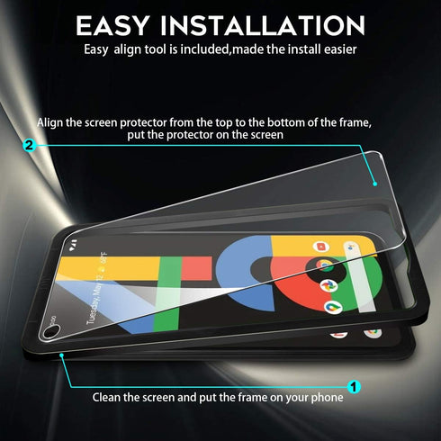 Orzero (3 Pack) Tempered Glass Screen Protector Compatible for Google Pixel 4a Protector De Pantalla with Alignment Frame 9 Hardness HD Anti-Scrat...