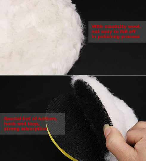 Gracefur 5 Pcs 5 Inch Lambs Wool Polishing Pads with Hook and Loop Back, Soft Sheepskin Buffing Pads for Vehicles, Boat, Furniture, Floors and So ...