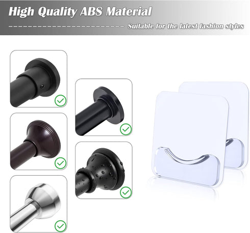 Adhesive Shower Curtain Rod Holder, 4 Pcs Tension Rod Holders, No Drilling | Invisible Rod Retainer, Transparent Wall Mount Holder for Shower Curt...