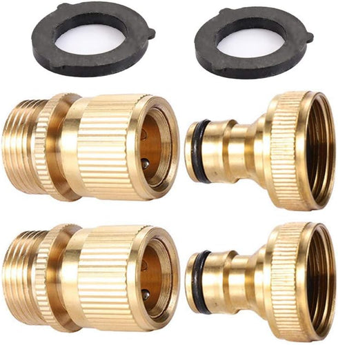 2Sets Garden Hose Quick Connector 3/4 inch GHT Brass Easy Connect Fitting - Quick Disconnect Hose Fittings Male and Female...