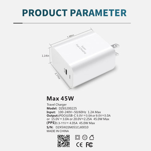 Super Fast Charger, 45W USB-C Wall Charger for Samsung Galaxy Z Fold 4/Z Flip 4/S22 Ultra/S22/S22+/S21 Ultra/S21/S21+/Note 20 Ultra/Note 10 Plus/Z...