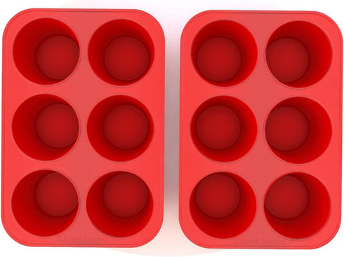Silicone Texas Muffin Pan 6-Cups, Jumbo Muffin Pan Set of 2, BPA-Free Non-Stick Cupcake Maker, 10.75L x 7.5W for Baking...