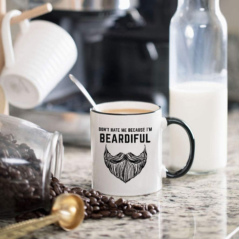 Gelid Don't Hate Me Because I'm Beardiful Coffee Mug - Funny Beard Gift For Him – Birthday or Christmas Gift Idea for Husband, Brother, Dad, Man o...