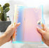 2 Pcs Clear Rainbow 6-Ring PVC Binder Cover Holographic Notebook Protector Shell with Button Closure Loose Leaf Folder Round Ring A5...
