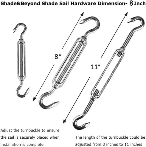 Shade&Beyond Shade Sail Hardware Kit for Triangle Heavy Duty Sun Shade Sails Installation 8 Inches for Deck Garden Lawn Patio...