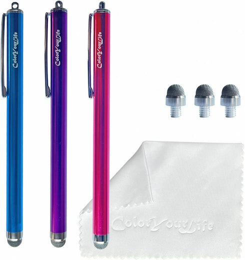 3-Pack 5.3'' Micro-Knit Mesh Tip Capacitive Stylus Pens for Touch Screens with Replaceable Fiber Tips, Universal Stylus Pens and Cleaning Cloth (H...