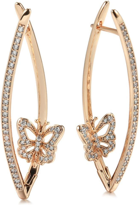 Butterfly Earrings for Women Cubic Zirconia Earrings Rose Gold Hoop Earrings Dangling Earrings Jewelry...