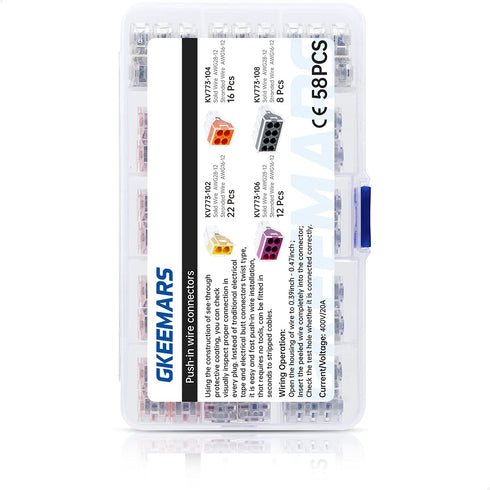 GKEEMARS 58 Pcs Push-in Wire Connector 773 2/4/ 6/8 Port Conductor Assortment Pack for Junction Box...