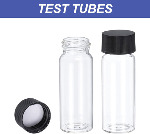 PATIKIL 30ml Clear Glass Vials, 12 Pack Sample Vials with Screw Cap Reagent Media Bottle with Labels Leak-Proof Liquid Sample Glass Vial for Lab L...