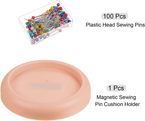 HARFINGTON Magnetic Pin Cushion Concave Shape with 100pcs Multicolor Plastic Head Pins, Magnetic Pins Holder for Sewing Quilting Needles Pins Hair...