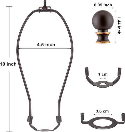 Bronze Lamp Shade Holder with Lamp Finials - 10 Inch, 2 Set Lamp Harp with 3/8 Standard Saddle, E26 Light Base UNO Fitter Adapter, Lamp Hardware f...