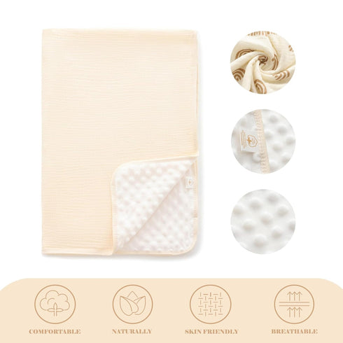 Baby Blanket for Unisex Boys Girls Nursery Minky Blankets with Muslin Cotton Front Dotted Fleece Backing Double Layer Bed Throws Solidcolor Beige...