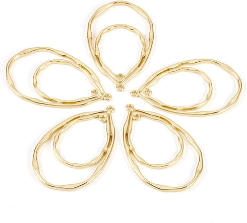 PandaHall 10pcs Light Gold Open Back Bezel Charms Epoxy Resin Pressed Flower Blank Teardrop Frame Hollow Pendants for UV Resin Jewelry Making Chok...