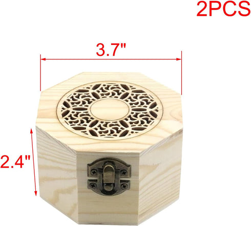 MY MIRONEY 3.7" x 2.4" Unfinished Wooden Box with Hollow Carved Pattern Lid Octagon Unpainted Wood Box Jewelry Box DIY Storage Case with Hinged Li...