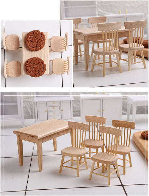 Z MAYABBO Wooden Dollhouse Furniture of Table & Chair, Miniature Dollhouse Accessories of Dining Room Accessory - 1/12 Scale...