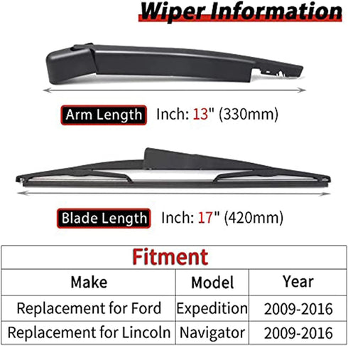 OTUAYAUTO Upgraded Replacement for Ford Expedition Lincoln Navigator 2009-2016 Rear Windshield Wiper Arm Blade Set - Replacement OEM 9L1Z17526A...