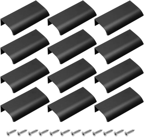 12Pcs 80mm/3.15" Mount Finger Edge Pull, Furniture Drawer Handles, Aluminum Concealed Handle for Home Kitchen Door Drawer Cabinet with Screws (Bla...