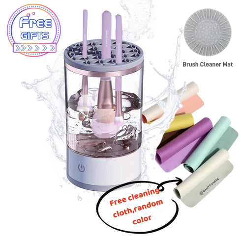 Make Up Brush Cleaner Cleanser Machine,Makeup Brush and Sponge Cleaner Machine,Automatic Makeup Brushes Wash So Quick and Easy to Use(White+Clear)...