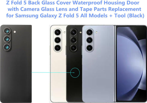 Z Fold 5 Back Glass Cover Waterproof Housing Door with Camera Glass Lens and Tape Parts Replacement for Samsung Galaxy Z Fold 5 All Models + Tool ...