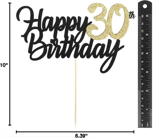 PALASASA Black Gold Glitter Happy Birthday cake topper - 30 Anniversary/Birthday Cake Topper Party Decoration (30th)...