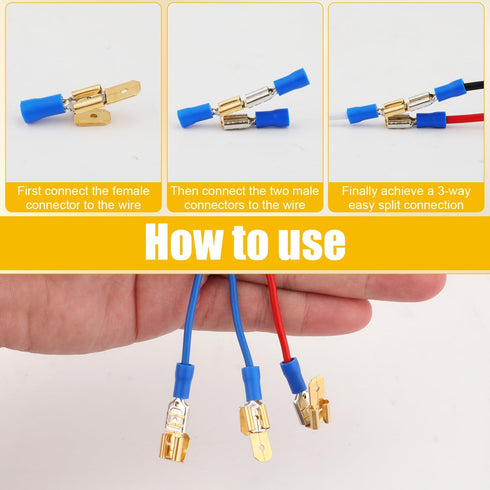 25pcs Electrical Double Male Female Adapter, Piggyback Spade Connectors to Single Female Brass 3 Way Adapter Dual Male Electrical Double Male Fema...
