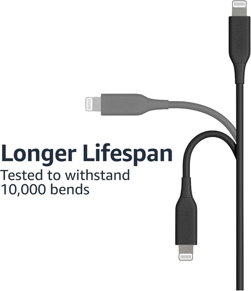 Amazon Basics 2-Pack USB-A to Lightning ABS Charger Cable, MFi Certified Charger for Apple iPhone 14 13 12 11 X Xs Pro, Pro Max, Plus, iPad, 6 Foo...