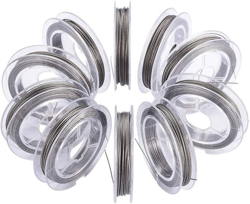 DanLingJewelry 10Rolls 0.45mm Diameter Tiger Tail Wires Craft Jewelry Beading Wires On Spool 8-10m/Roll Stainless Steel Color...