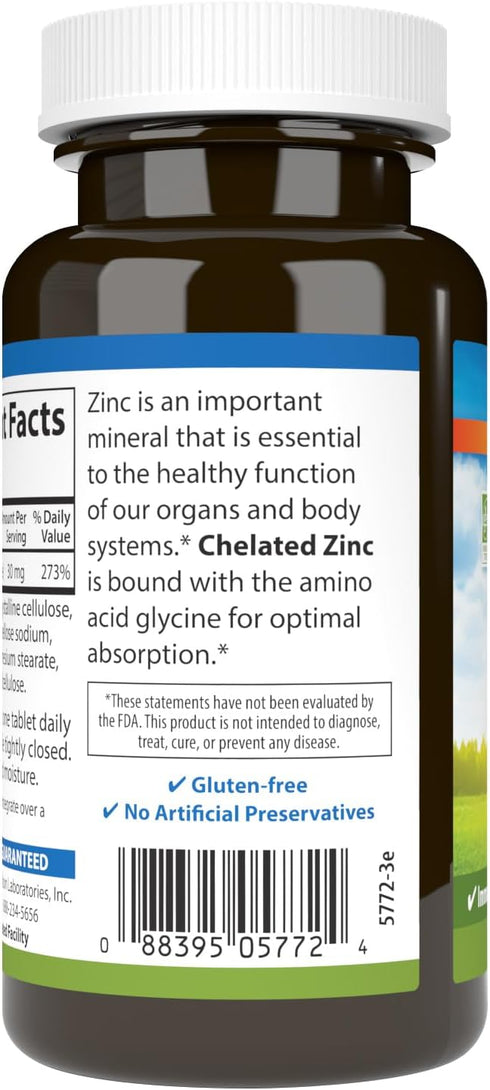 Carlson - Chelated Zinc, 30 mg, Chelated Zinc Supplement, Zinc Glycinate Chelate, Superior Absorption, Immune Support & Enzyme Function, Zinc Tabl...