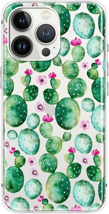 Blingy's for iPhone 13 Pro Case (6.1 inch), Cute Cactus Style Fun Succulents Design Transparent Soft TPU Protective Clear Case Compatible for iPho...