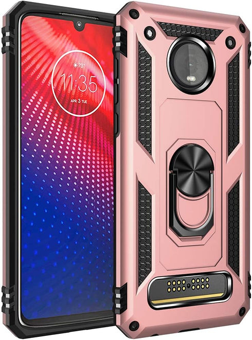 Military Grade Drop Impact for Motorola Moto Z4 Case,Moto Z4 Play Case 360 Metal Rotating Ring Kickstand Holder Magnetic Car Mount Armor Heavy Dut...