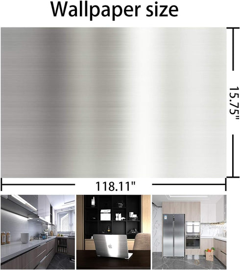 Silver Contact Paper [Thicken Stainless Steel Metallic Feel Waterproof Oil-Proof Peel and Stick Wallpaper for Kitchen Cabinet Dishwasher Refrigera...