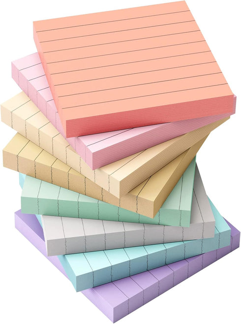 EOOUT 8 Pads Lined Sticky Notes, 3x3 Inches Self-Stick Note Pads, 100 Sheets/Pad, Super Adhesive Memo Pads, Morandi Colors Lined Sticky Notes for ...