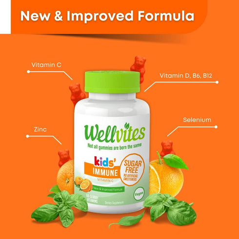 Sugar Free Kids Immune Daily Gummy Vitamins - Vegan, Non-GMO - Vitamin C Gummies for Kids Immune Support – No Artificial Sweeteners, Gluten Free, ...