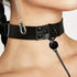 Black Bell Collar and Leash Set Soft PU Leather Choker Necklace with Hauling Chain Jewelry for Sexy Roleplay...