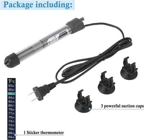 HITOP 25W 50W 100W 200W 300W Adjustable Aquarium Heater, Submersible Fish Tank Heater Thermostat with Suction Cup (50W)...