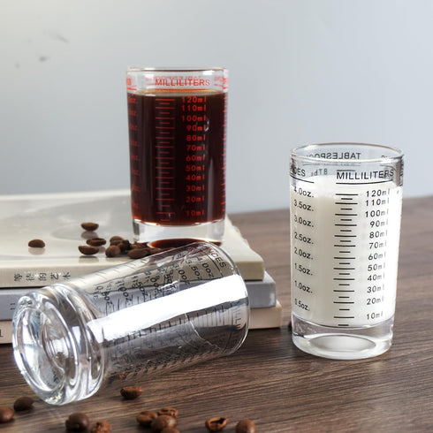BCnmviku Measuring Cup Shot Glass 4 Ounce/120ML Liquid Heavy High Espresso Glass Cup Black Line (1, Red)...