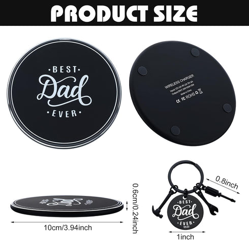 Christmas Father Gift Dad Gift from Son Daughter, Best Dad Ever Gift Included Wireless Phone Charger 15W Wireless Charging Pad Best Dad Ever Keych...