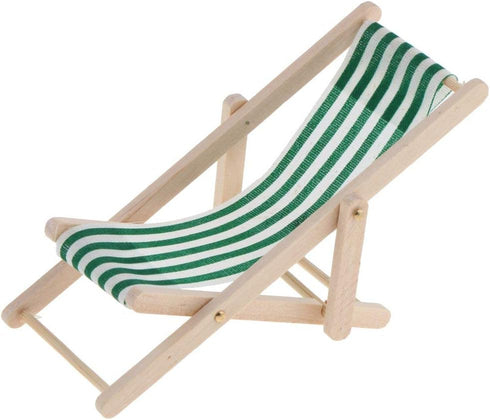 1:12 Scale Wooden Lounge Chair Miniature Dollhouse Foldable Wooden Beach Chair Chaise Longue Toys Dolls House Furniture Accessories - Dark Green...