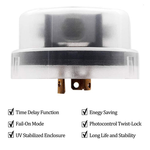 Twist-Lock Thermal Photocontrol with Time Delay for Outdoor- Controls Lighting,120-Volt,Twist Lock Light Sensor with Photocell,Dusk to Dawn Light ...