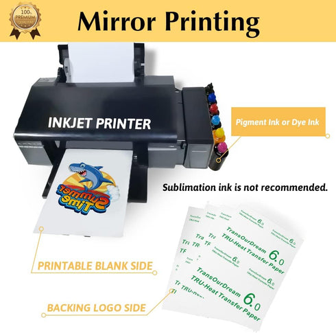 TransOurDream Heat Transfer Paper for Heat Press (25 Sheets, 8.5x11", Light 6.0) Printable Heat Transfer Vinyl for T Shirts Iron on Transfers for ...
