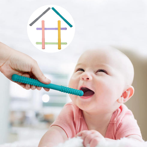 Hollow Teething Tubes Toys for Babies Girls Boys, 5 Pack Silicone Baby Teether Toy Tube for Infants with Nursing Biting Chewing, Chew Straws for T...