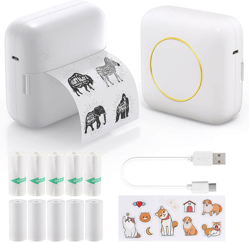 QYCHHJ Mini Printer Portable, Inkless Photo Printer Bluetooth Thermal Sticker Maker Machine with 10 Rolls Paper for Smartphone, iPhone Label Print...