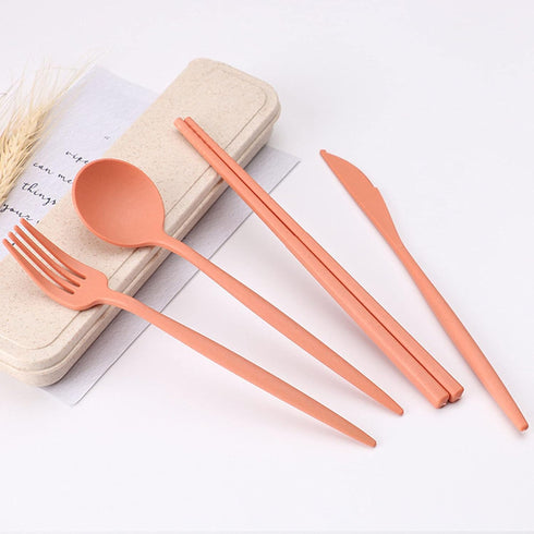 Plastic Travel Utensils, 4 Sets Camping Utensils Plastic Spoons and Forks Set Plastic Silverware, Portable Reusable Utensils Set with Case for Pic...