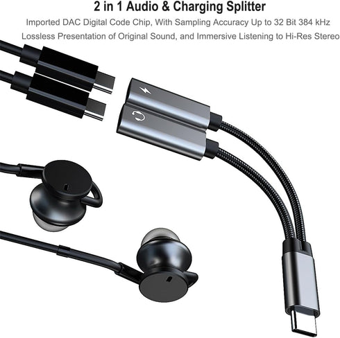 USB C Splitter, Dual USB C Headphone and Charger Adapter 60W Fast Charging Compatible with iPhone 15 Series, Galaxy S23 S22 S21 Ultra, Pixel,Pad P...