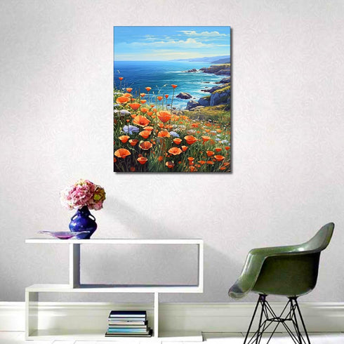 TUMOVO Paint by Number for Adults Flowers Sea Landscape Paint-by-Number Kits Poppies Ocean Kids Adult Paint by Number Sea View DIY Painting by Num...