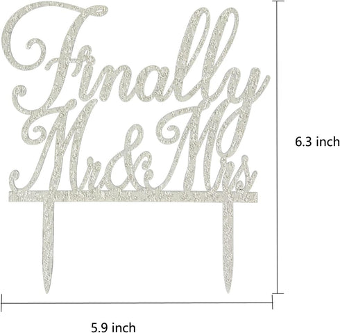 YzYbuaego Glitter Silver Finally Mr&Mrs Wedding Cake Topper, Elegant Acrylic Cake Topper for Wedding Anniversary, Romantic Wedding Party Decorativ...